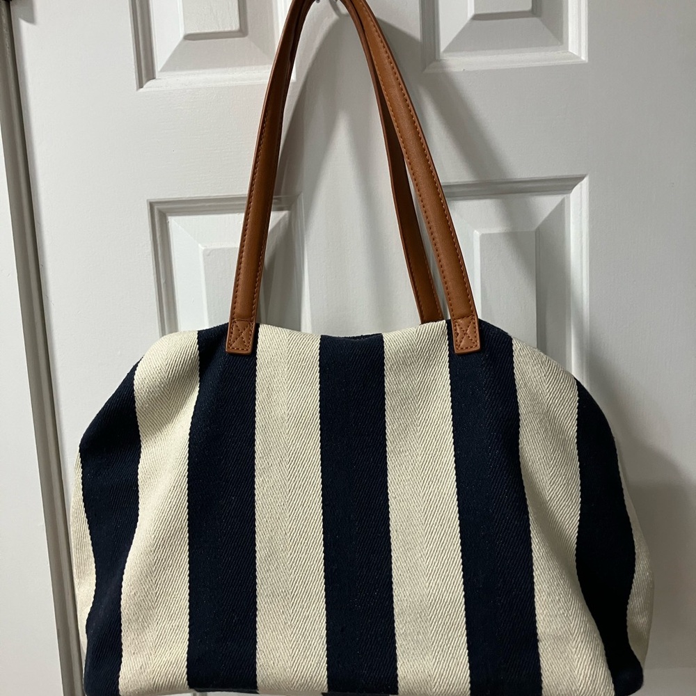 MMS Design Studio Navy and Cream Striped Large Tote